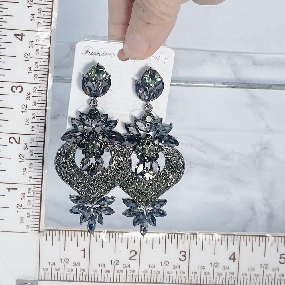 Charcoal Grey / Black Crystal Chandelier Earrings - Picture 4 of 4